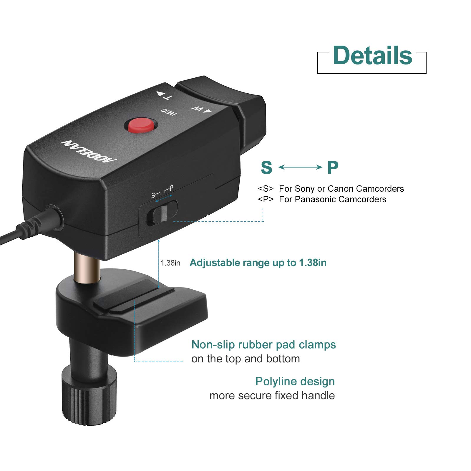 AODELAN Lanc Camcorder Zoom Controller - Video Camera Zoom and Video Recording Remote Control with 2.5mm Jack Cable for Sony 190P 150P 198P VX2000E Canon Panasonic Camera