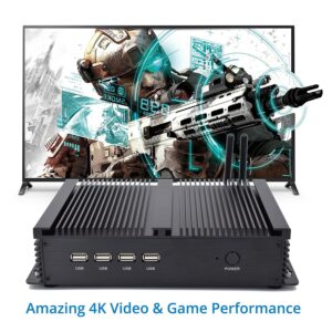 IDEARACE Powerful Fanless Mini PC, Intel i5 2 Cores CPU Industrial Desktop Computer, 8GB RAM+128GB SSD, 4xCOM RS232, 4xUSB 3.0, 2xNICs, HD, VGA, Metal Case, W-11 Pro