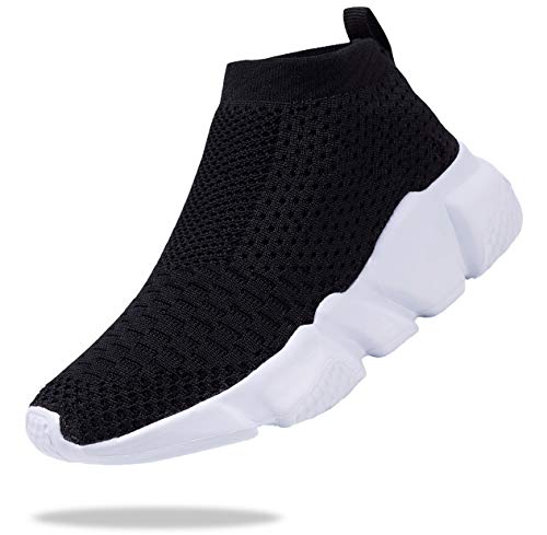 Santiro Kids Sneakers Boys Girls Lightweight Breathable Slip On Knit Sock Walking Shoes Black 1 M US