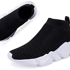 Santiro Kids Sneakers Boys Girls Lightweight Breathable Slip On Knit Sock Walking Shoes Black 1 M US