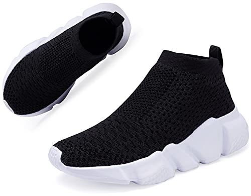 Santiro Kids Sneakers Boys Girls Lightweight Breathable Slip On Knit Sock Walking Shoes Black 1 M US