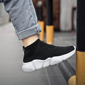 Santiro Kids Sneakers Boys Girls Lightweight Breathable Slip On Knit Sock Walking Shoes Black 1 M US