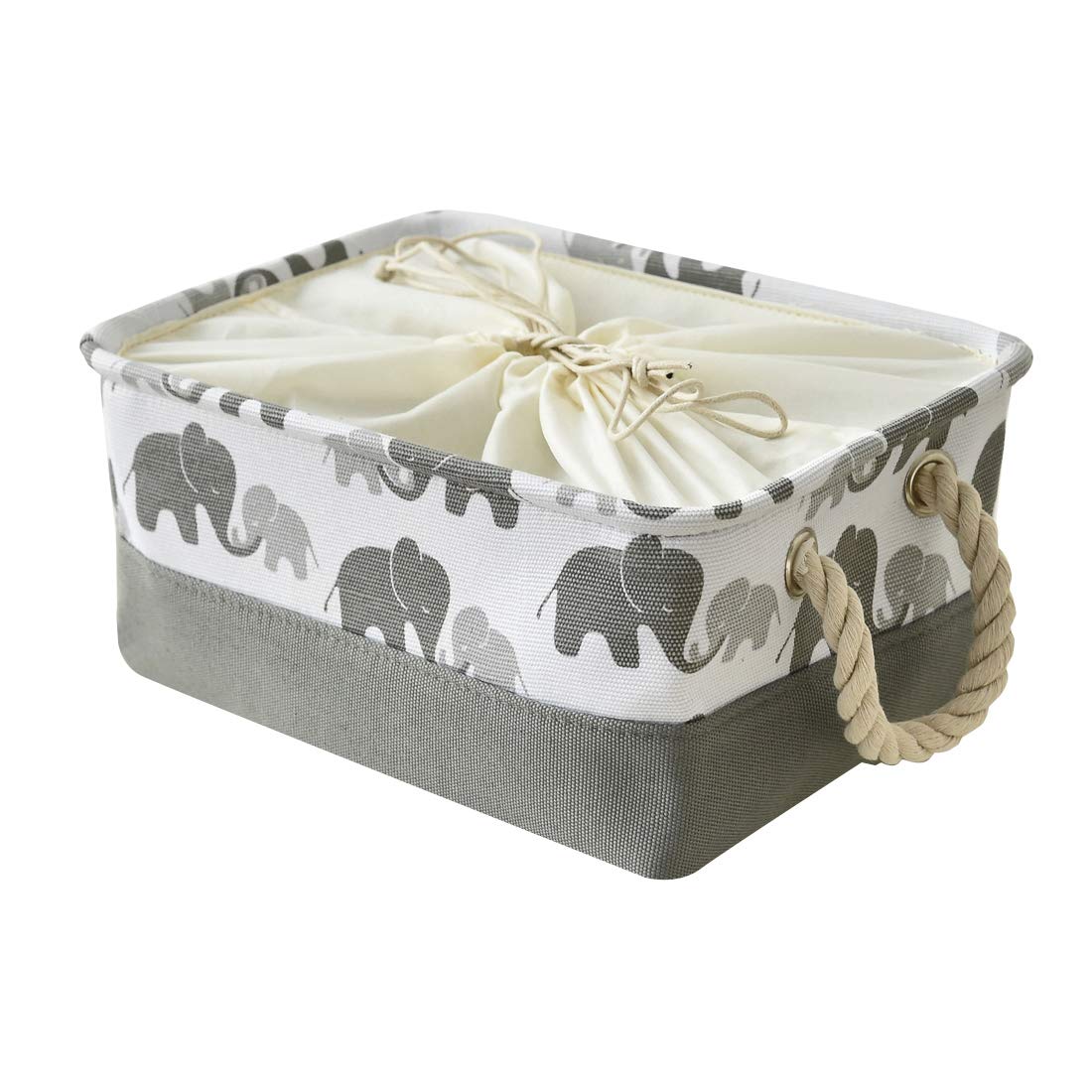 BEYONDY Storage Bins,Fabric Storage Baskets Towel Storage Bin Laundry Toy Basket w Drawstring Closure,Gray Elephant