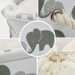 BEYONDY Storage Bins,Fabric Storage Baskets Towel Storage Bin Laundry Toy Basket w Drawstring Closure,Gray Elephant