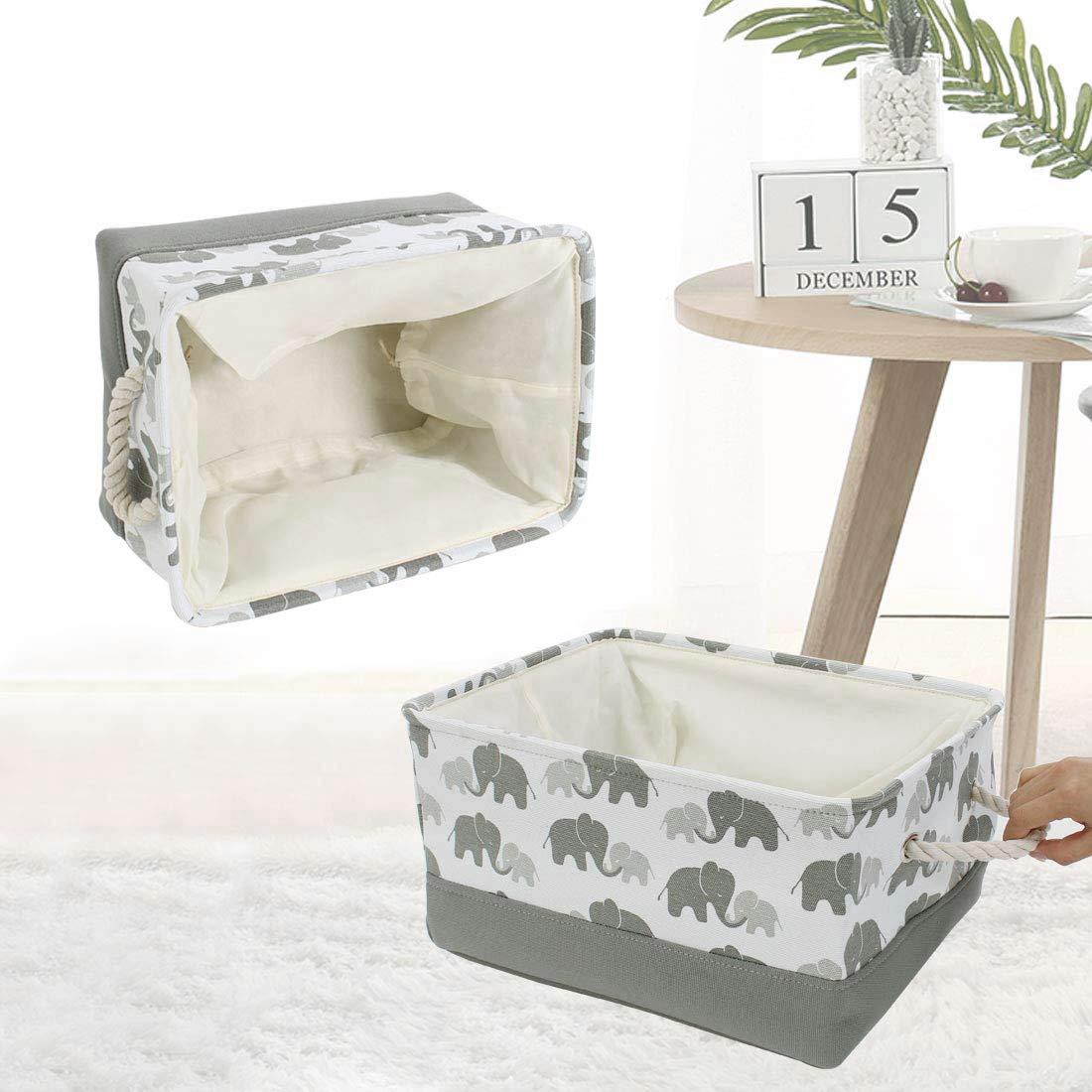 BEYONDY Storage Bins,Fabric Storage Baskets Towel Storage Bin Laundry Toy Basket w Drawstring Closure,Gray Elephant