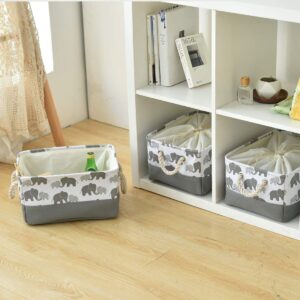 BEYONDY Storage Bins,Fabric Storage Baskets Towel Storage Bin Laundry Toy Basket w Drawstring Closure,Gray Elephant