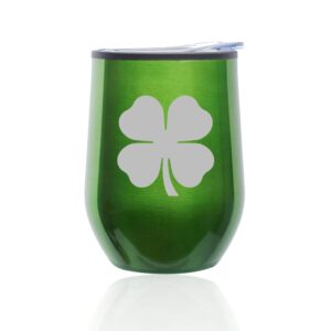 stemless wine tumbler coffee travel mug glass with lid 4 leaf clover shamrock (green)