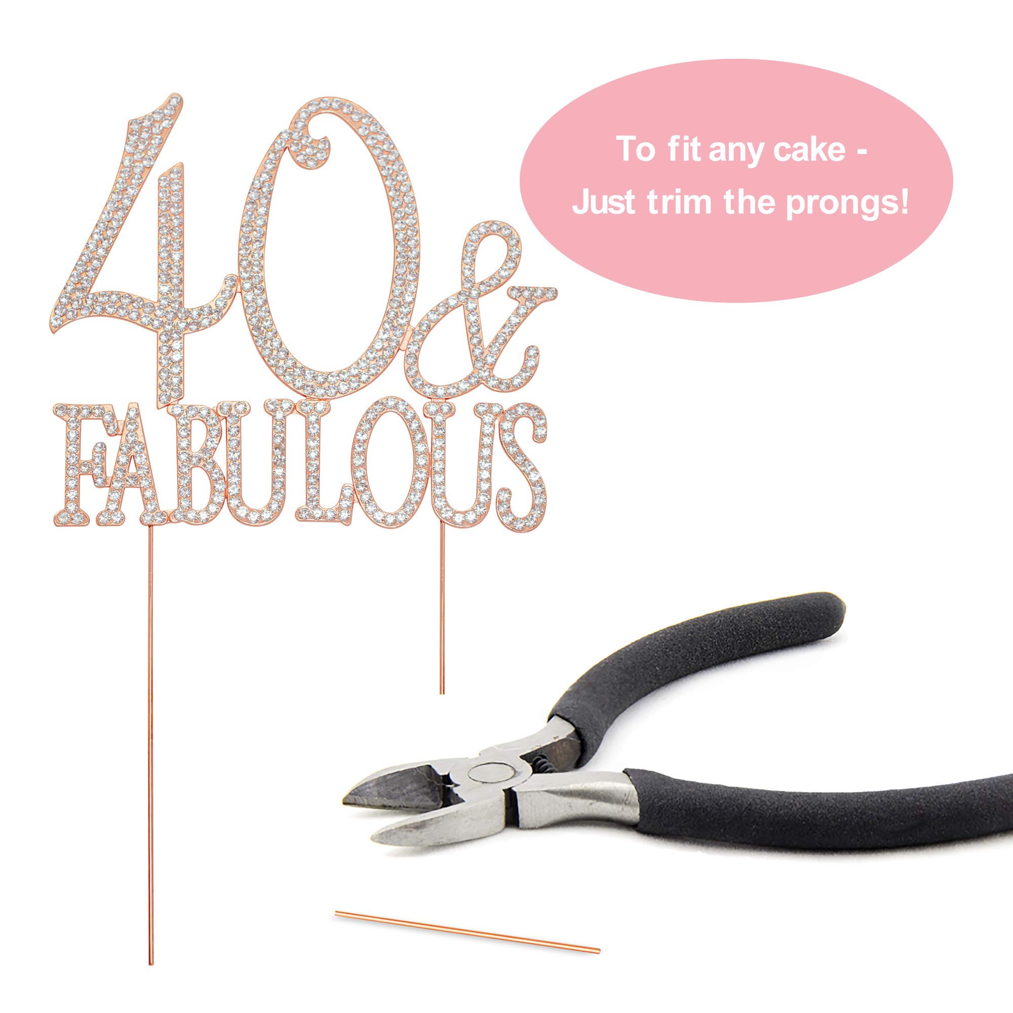 40 Cake Topper - Premium Rose Gold Metal - 40 and Fabulous - 40th Birthday Party Sparkly Rhinestone Decoration Makes a Great Centerpiece - Now Protected in a Box