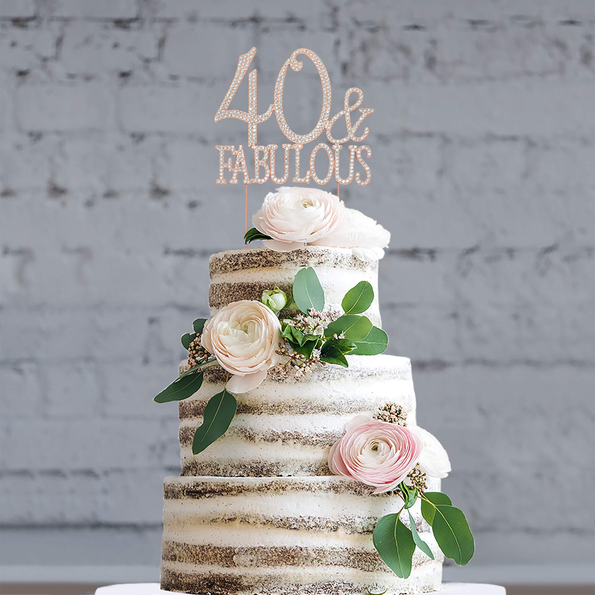 40 Cake Topper - Premium Rose Gold Metal - 40 and Fabulous - 40th Birthday Party Sparkly Rhinestone Decoration Makes a Great Centerpiece - Now Protected in a Box