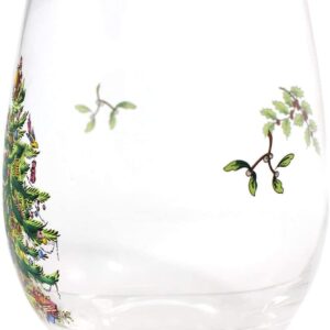 Spode Christmas Tree Glassware - Set of 4 -Made of Glass – Gold Rim- Classic Drinkware - Gift for Christmas, Holidays, or Wedding - Drinking Glasses (Stemless Wine Glasses)