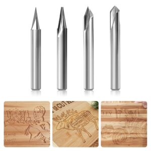 silivn engraving cnc wood carving router bit 1/4 shank 15°/20°/60°/90° engraving bits, 2 flutes straight cnc v-bit tungsten steel marking conical engraving router tool