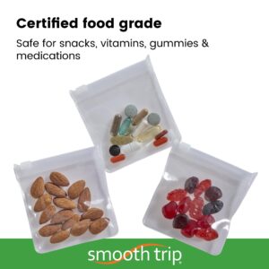 Smooth Trip Certified Food Grade Pill Pouch - Zippered Ultra Clear and Strong BPA Free Bags for Vitamins, Pills, Snacks and Accessories - Larger 3.25 x 3.5" Size (8-Count)