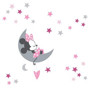 lambs & ivy disney baby minnie mouse celestial wall decals, pink/gray
