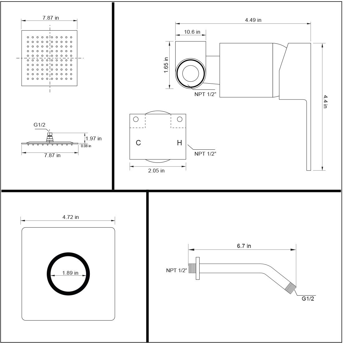 POP SANITARYWARE Matte Black Shower Faucet Set, Bathroom Rainfall Shower System with Stainless Steel Metal Showerhead, Single Function Shower Trim Kit with Rough-in Valve