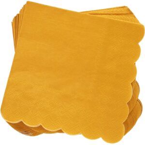 juvale 100 pack mustard yellow paper napkins - scalloped cocktail napkins, disposable for wedding, birthday party (5x5 in)