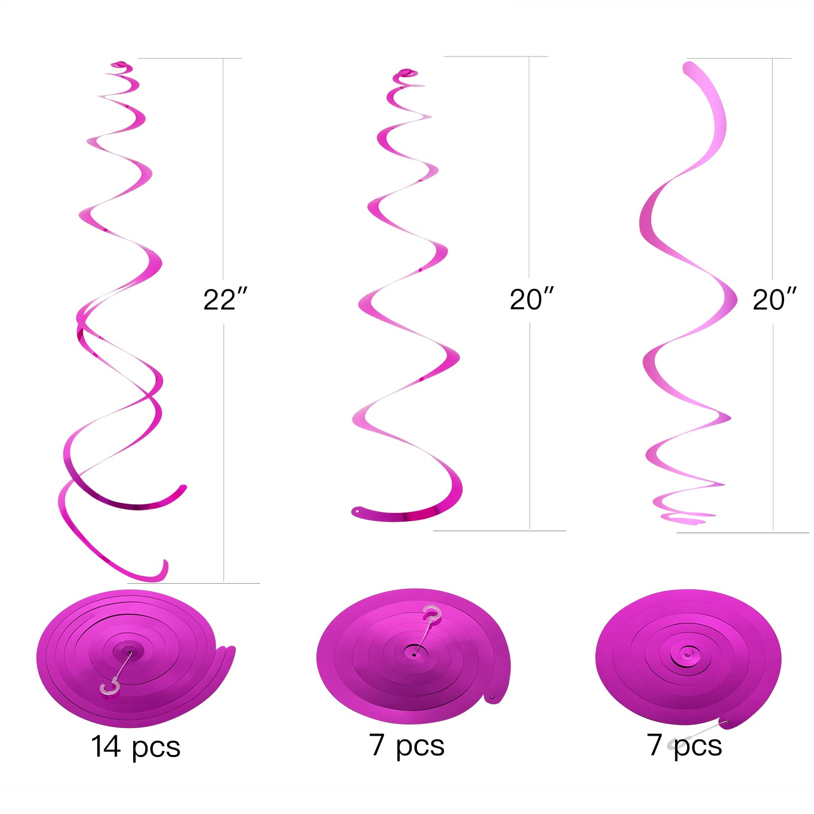 Hot Pink Party Hanging Swirl Decorations Plastic Streamer for Ceiling, Pack of 28