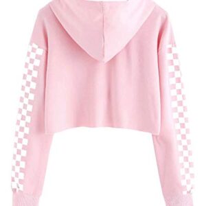 Imily Bela Kids Crop Tops Girls Hoodies Cute Plaid Long Sleeve Fashion Sweatshirts Pink