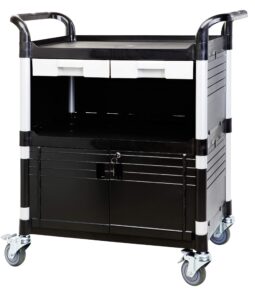 jaboequip 3 tier heavy duty utility cart lockable medical cart hospital cart lab cart, 606 lbs load for lab hospital office, jb-3kd1, black