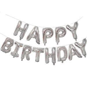 kalor silver happy birthday balloons banner,16 inch mylar foil letters sign,reusable balloons for women, men, boys & girls birthday decorations party supplies