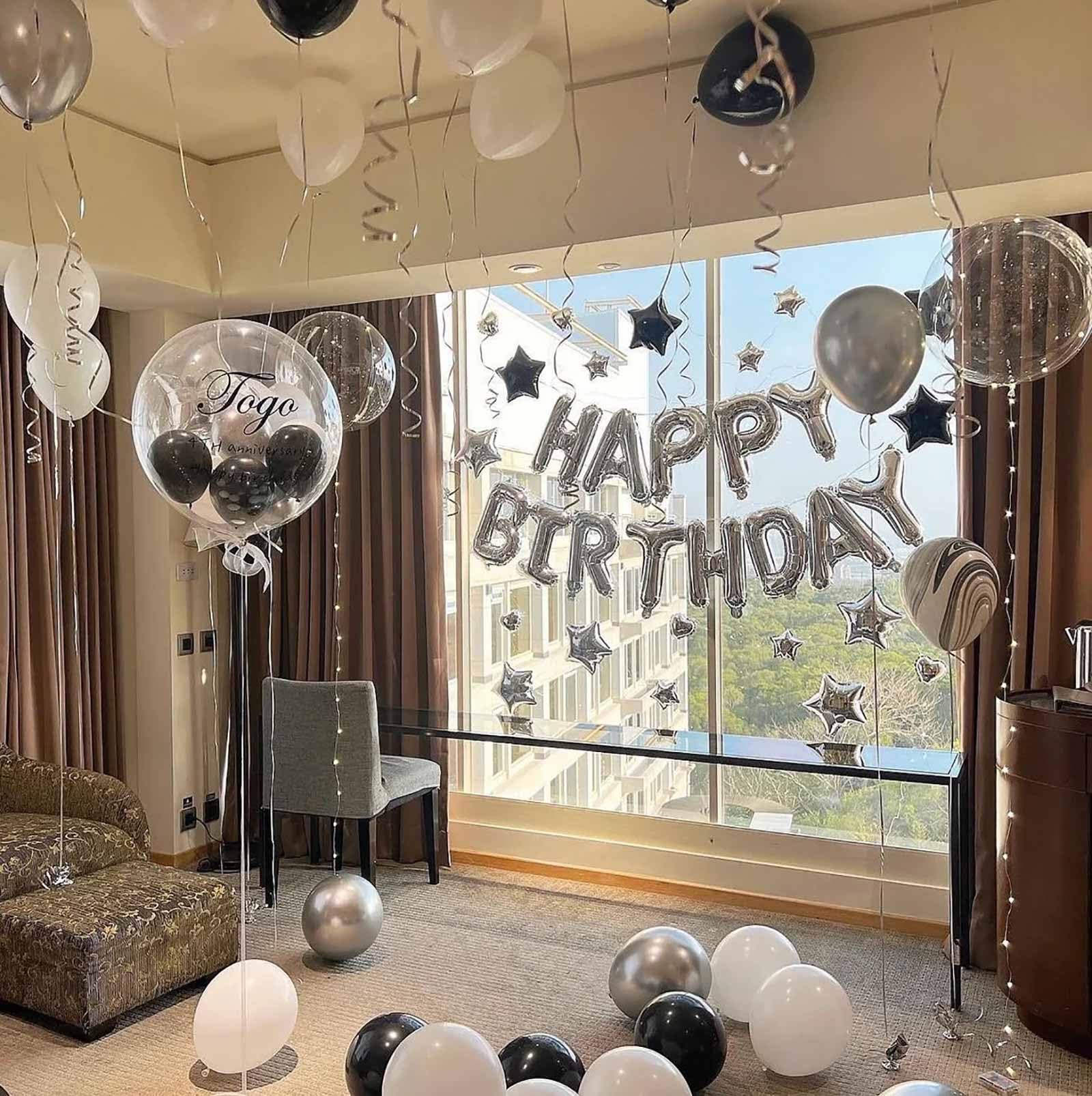 KALOR Silver Happy Birthday Balloons Banner,16 Inch Mylar Foil Letters Sign,Reusable Balloons for Women, Men, Boys & Girls Birthday Decorations Party Supplies