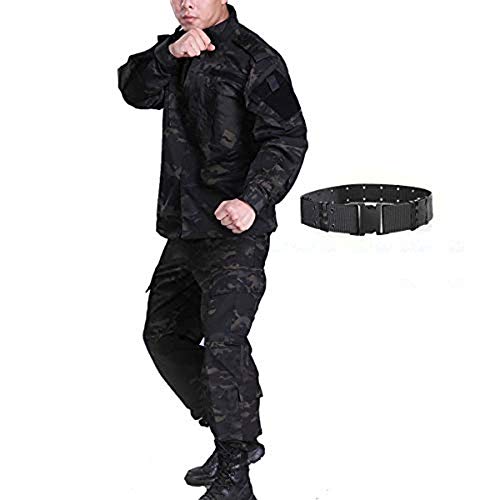 HANSTRONG GEAR Men Tactical BDU Combat Uniform Jacket Shirt & Pants Suit for Army Military Airsoft Paintball Hunting Shooting War Game MCBK(XXL)