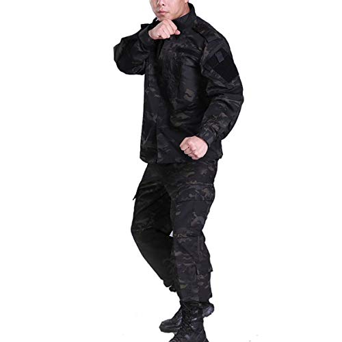 HANSTRONG GEAR Men Tactical BDU Combat Uniform Jacket Shirt & Pants Suit for Army Military Airsoft Paintball Hunting Shooting War Game MCBK(XXL)