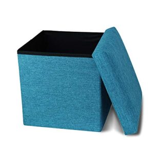 cosaving folding storage ottoman storage cube seat foot rest stool with memory foam for space saving, square ottoman 11.8x11.8x11.8 inches, teal