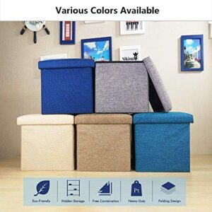 Cosaving Folding Storage Ottoman Storage Cube Seat Foot Rest Stool with Memory Foam for Space Saving, Square Ottoman 11.8x11.8x11.8 inches, Teal