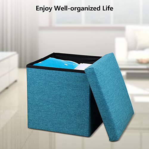 Cosaving Folding Storage Ottoman Storage Cube Seat Foot Rest Stool with Memory Foam for Space Saving, Square Ottoman 11.8x11.8x11.8 inches, Teal