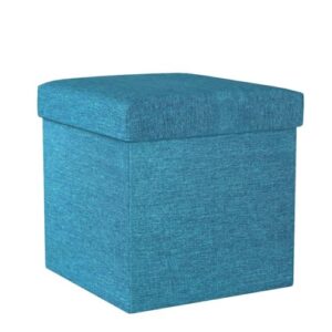 Cosaving Folding Storage Ottoman Storage Cube Seat Foot Rest Stool with Memory Foam for Space Saving, Square Ottoman 11.8x11.8x11.8 inches, Teal