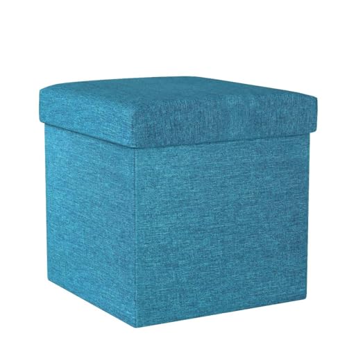 Cosaving Folding Storage Ottoman Storage Cube Seat Foot Rest Stool with Memory Foam for Space Saving, Square Ottoman 11.8x11.8x11.8 inches, Teal