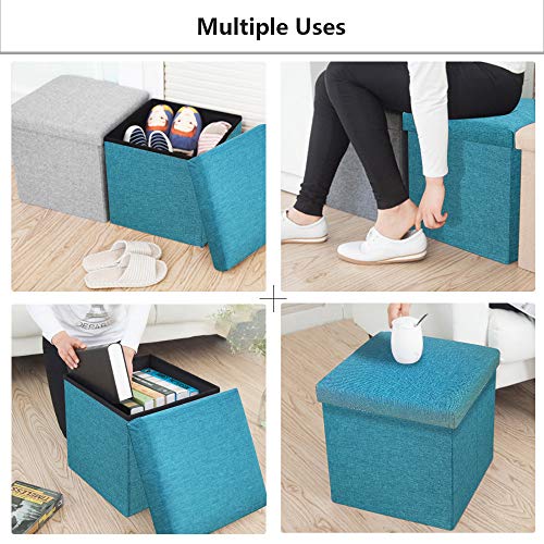 Cosaving Folding Storage Ottoman Storage Cube Seat Foot Rest Stool with Memory Foam for Space Saving, Square Ottoman 11.8x11.8x11.8 inches, Teal