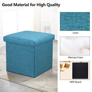 Cosaving Folding Storage Ottoman Storage Cube Seat Foot Rest Stool with Memory Foam for Space Saving, Square Ottoman 11.8x11.8x11.8 inches, Teal