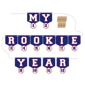 Kitticcino Baseball 1st Birthday Monthly Photo Banner Baseball Theme First Year Photo Banner My Rookie Year Banner for First Birthday Party Decorations Baby Shower Supplies