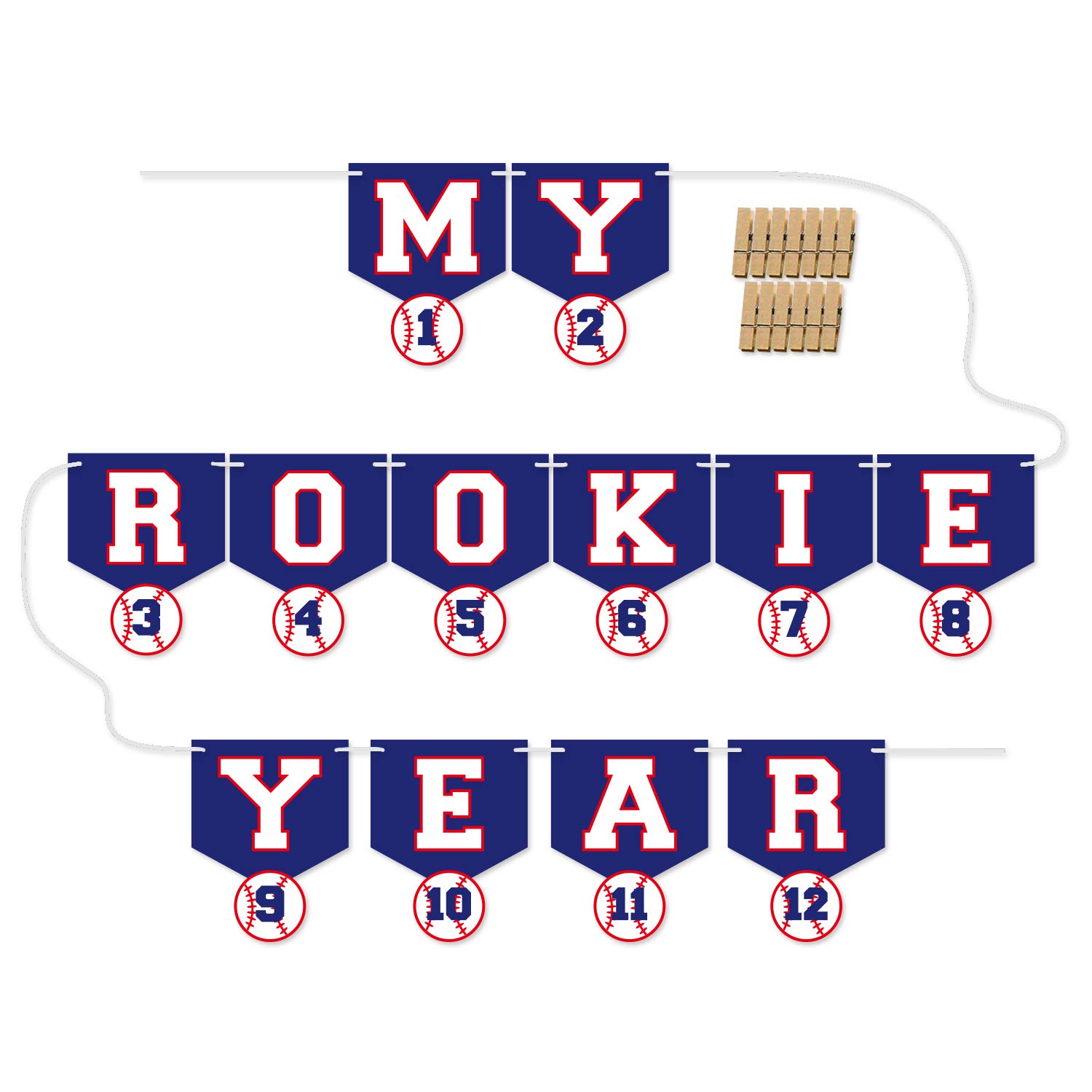 Kitticcino Baseball 1st Birthday Monthly Photo Banner Baseball Theme First Year Photo Banner My Rookie Year Banner for First Birthday Party Decorations Baby Shower Supplies