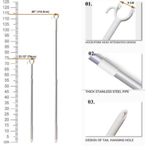 Long Pole with Hook Reach Stick Closet Pole 45" Extendable Pole with Long Handle for High Reaching Closet Rods, Window Curtain, Top Ceiling