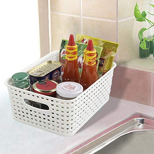 NICESH 6-Pack White Plastic Small Storage Baskets, 10" x 7.7" x 4"