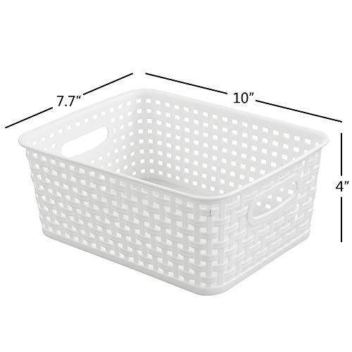 NICESH 6-Pack White Plastic Small Storage Baskets, 10" x 7.7" x 4"