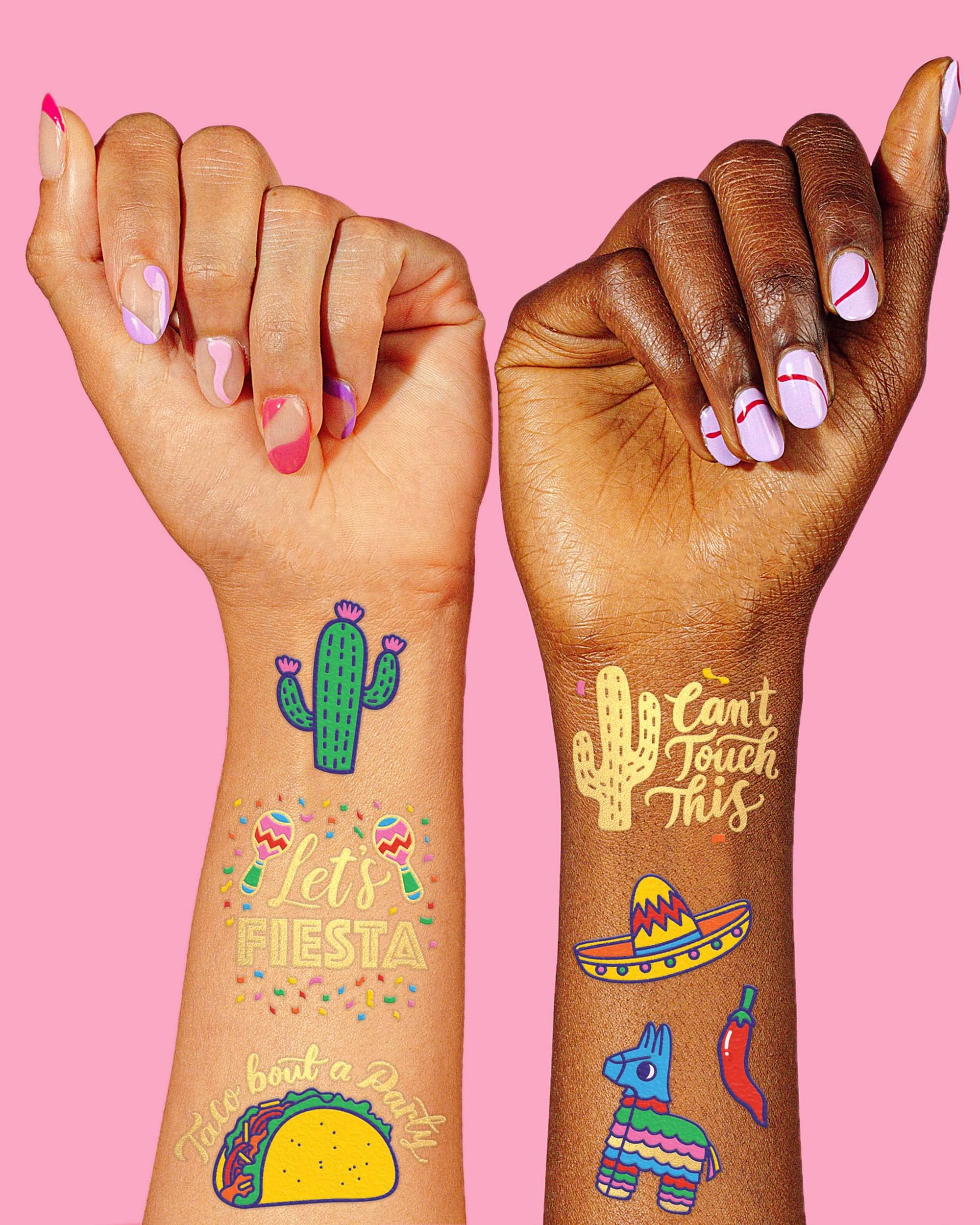 xo, Fetti Fiesta Party Supplies Metallic Tattoos - 40 styles | Cinco De Mayo Decorations, Final Fiesta Bachelorette + Mexican Decor