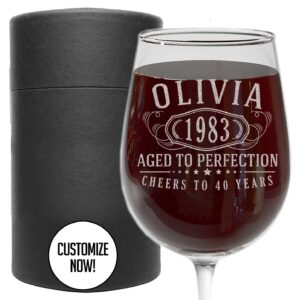 Personalized Etched 16oz Stemmed Wine Glass - Customized Gifts for Women, Unique Custom Name Happy 40th Birthday Gifts for Mom Sister Adult Daughter, Turning Years Old for Her, Bday Party, Bernard