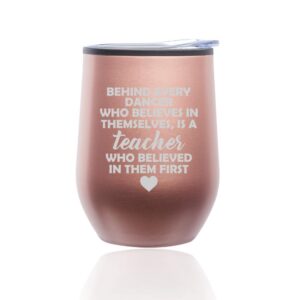 stemless wine tumbler coffee travel mug glass with lid dance teacher gift (rose gold)