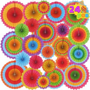 joyin 24 colorful hanging paper fan round wheel disc for fiesta party supplies decoration, luau event photo props, cinco de mayo mexican festivals, carnivals, taco tuesday event.