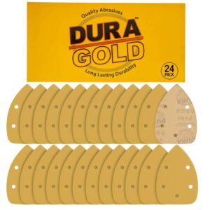 dura-gold premium mouse detail sander sandpaper sanding sheets - 400 grit (box of 24) - 5 hole pattern hook & loop triangle mouse discs - woodworking wood, furniture crafting, sand automotive paint