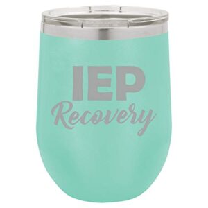 12 oz double wall vacuum insulated stainless steel stemless wine tumbler glass coffee travel mug with lid iep recovery special education teacher (teal)