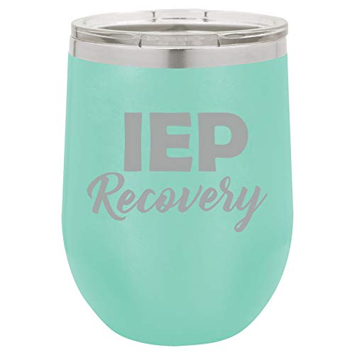 12 oz Double Wall Vacuum Insulated Stainless Steel Stemless Wine Tumbler Glass Coffee Travel Mug With Lid IEP Recovery Special Education Teacher (Teal)