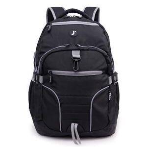 j world new york atom multi-compartment laptop backpack, black, 18.5 x 13 x 7.5 (h x w x d)