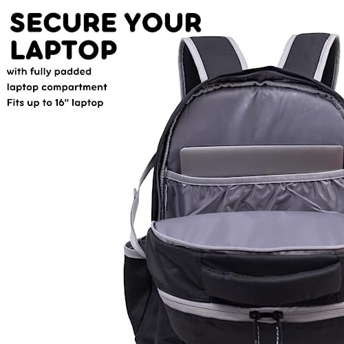 J World New York Atom Multi-Compartment Laptop Backpack, Black, 18.5 X 13 X 7.5 (H X W X D)