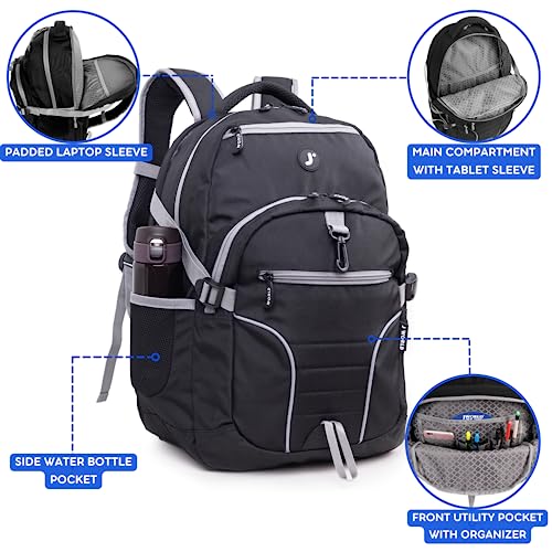 J World New York Atom Multi-Compartment Laptop Backpack, Black, 18.5 X 13 X 7.5 (H X W X D)