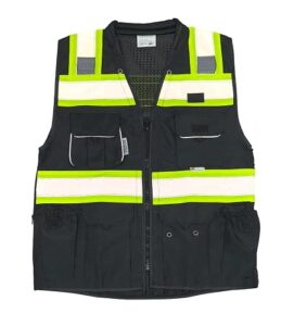vero1992 (c) vest mens class 2 black series safety vest with zipper and utility pockets premium black series surveyors vest (l, black)