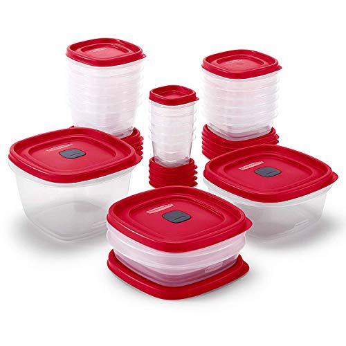 Rubbermaid 42-Piece Food Storage Containers with Lids, Salad Dressing and Condiment Containers, and Steam Vents, Microwave and Dishwasher Safe, Red (Pack of 21)